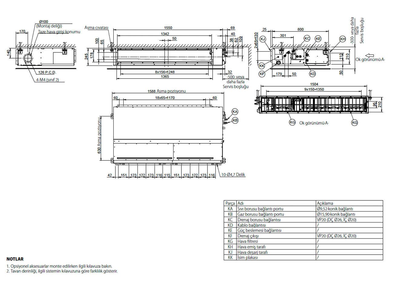 Daikin FXSQ140 – Orta Statik Basınçlı Gizli Tavan Tipi VRV